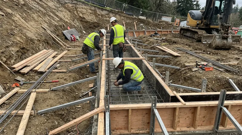 Retaining wall construction in progress in Kenosha