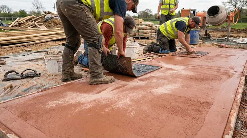 Professional stamped concrete installation in progress in Kenosha